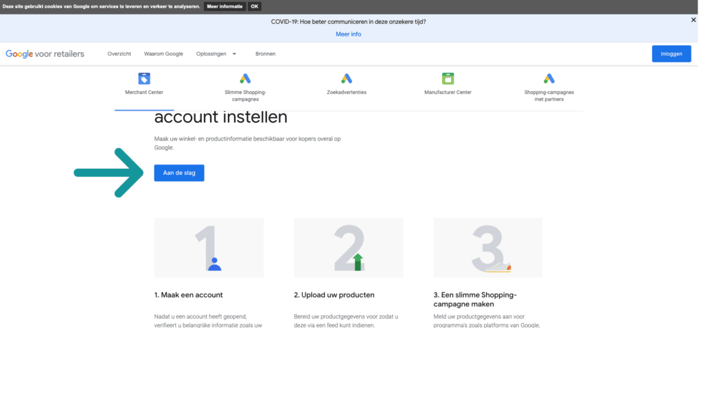 Account instellen in Google Merchant Center